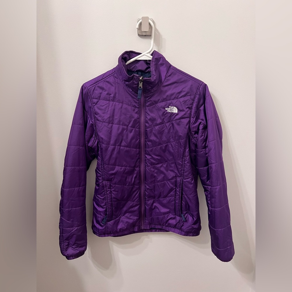 The North Face Logo Full Zip Purple Down Filled Jacket Size M Women's